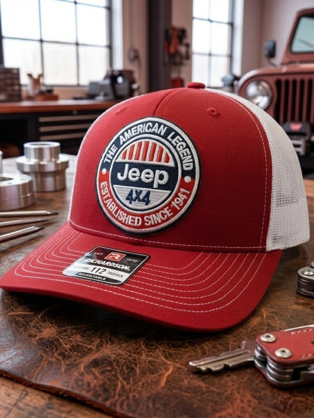 Retro Jeep 4x4 American Legend Patch Richardson 112 Hat Orange Trucker Cap Mud